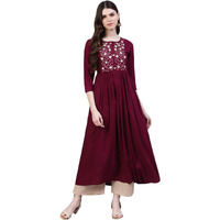 Stylum Women's Embroidered Rayon Flared Kurta (Noorwine36_Wine, S)