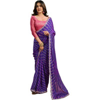 Satrani Women's Chiffon Leheriya Printed Saree with Unstitched Blouse Piece (4011S6287N_Violet)