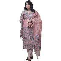 ANNI DESIGNER Women's Cotton Blend Printed Straight Kurta with Pant & Dupatta (Moringa Green_XL_Green_X-Large)