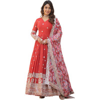 Wedani Faux Georgette Embroidered Work Anarkali Kurta Set for Women (IN, Alpha, XL, Regular, RED)