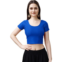 Pujia Mills Women's Readymade Dobby Cotton Lycra Stretchable Round Neck Short Sleeve Blouse Fancy Royal Blue Color Lycra Stretchable Blouse for Women Stylish Readymade Saree Blouse