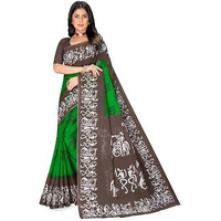 Tamaira Fashion Women's Plain Cotton Saree (2501_ParrotGreen&Grey