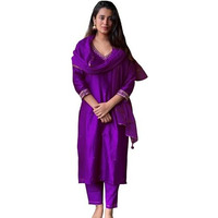 ANNI DESIGNER Women's Cotton Blend Straight Embroidered Kurta with Pant & Dupatta (BAGICHA Begani_3XL_Begani_XXX-Large)