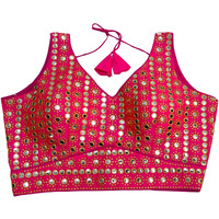 Pujia Mills Women's Readymade Blouse Sleeveless Blouse Embroidery jari Work Mirror Blouse Handwork Readymade Saree Blouse for Women for Saree and Lehenga Choli (B101 Pink 40)