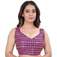 Sumaira Tex Womens Readymade Sweetheart Neck Sleeveless Mirror Saree Blouse.(Paper Foil Wine_38)