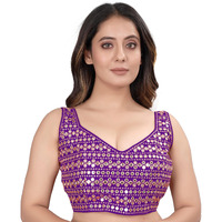 Sumaira Tex Womens Readymade Sweetheart Neck Sleeveless Mirror Saree Blouse.(Paper Foil Purple_38)