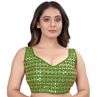Sumaira Tex Womens Readymade Sweetheart Neck Sleeveless Mirror Saree Blouse.(Paper Foil Mehendi Green_38)