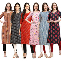 Pinkmint Women's Crepe Digital Print Straight Kurta Pack of 6 [CR-344-362-370-334-331-345-XXL]