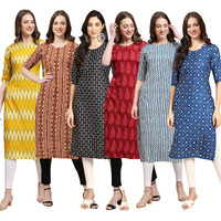 Pinkmint Women's Crepe Digital Print Straight Kurta Pack of 6 [CR-329-344-362-337-331-353-XXL]