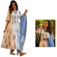 Pinkmint Women Cotton Blend Kurta Set l White Anarkali Kurti's l Stylish Women's Dress l Fancy Kurta Set (Pack of 1)