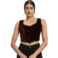 Vaararo Readymade Party Blouse for Women | Shiny Velvet Sleeveless Stylish Outfit Sporty Maroon Large