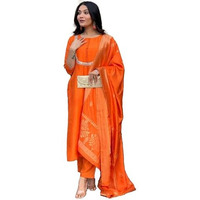 LookMark Women's Silk Blend Kurta Pant with Jacquard Dupatta Set and Khatali Work Suitable for Every Indian Occasion (AZ-LM-OG-KS2177 Orange-XXL)