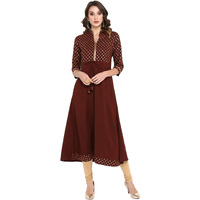 Janasya Women's Brown Poly Crepe A-line Kurta(Brown_Large)