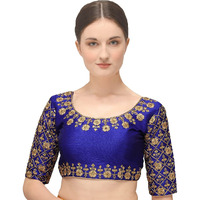 Pujia Mills Embroiderd Work Phantom Silk Readymade Blouse Royal