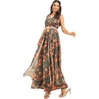 Janasya Women's Green Georgette Floral Printed Front Slit A-Line Palazzo Set (JAB24ST00474-M)