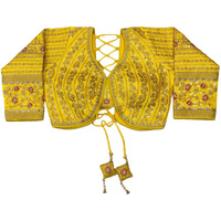Sumaira Tex Women's Heavy Embroidery Coding with Sequins Work 3/4th Sleeves Fancy Readymade Saree Blouse(Missy Yellow_38)