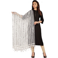 RANI SAAHIBA Women's Mirror Work Embroidered Tissue Organza Dupatta (SKRDD2074_White)