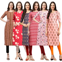 Pinkmint Women's Crepe Digital Print Straight Kurta(Pack of 6)[QV-344-380-358-328-339-368-XL]
