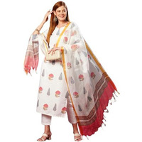 ANNI DESIGNER Women's Cotton Blend Straight Printed Kurta with Pant & Dupatta (Nairiti White-JL_S_White_Small)