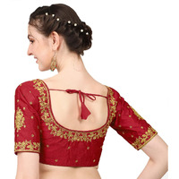 Pujia Mills Blouse Readymade Stylish Design Half Sleeve Blouse Readymade maggam Work Blouse for Women Saree Blouse Readymade Blouses for Women Readymade aari Work Blouse (Maroon Blouse, 38)