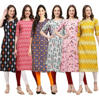 Pinkmint Women's Crepe Digital Print Straight Kurta Pack of 6 [CR-330-328-369-340-339-329-S]