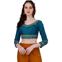 Vihu Fashion Women's Milan Silk Heavy Embroidery with Sequins Worked Full Sleeve Fancy Saree Blouse Morpeach(Charlie Morpeach)