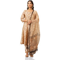Amazon Brand - Myx Women's Silk Blend Salwar Suit (SS24-MYX-BGRU-SKD-07_Beige Bagru_S)