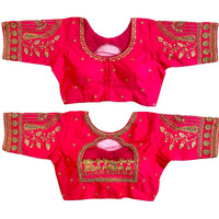 Sumaira Tex Women's Golden Zari Embroidery Work with Heavy Maggam Work Pink Blouse(Ruby Pink_38)