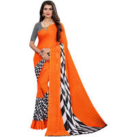 Yashika Women's Pure Georgette Saree With Blouse Piece (Piku Orange_Orange)