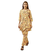 SHIENZY Women's Cotton Blend Floral Straight Kurta and Pant Set (SZ-1484_Yellow_L)