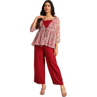Janasya Women's Wine Moss Solid 3 Piece Jacket Set(SET822-TJ-STP-XXL)