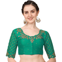 Vihu Fashion Women's Silk Floral Half Sleeve Regular Radhe Blouse 38 Rama