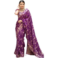 Satrani Women's Art Silk Jacquard Saree with Unstitched Blouse Piece (3584S355N_Purple)