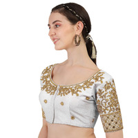 Pujia Mills Blouse Readymade Stylish Design Half Sleeve Blouse Readymade maggam Work Blouse Saree Blouse Readymade Parrot Blouse maggam Work Designs pattu aari Work Blouse (White Color, 38)