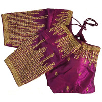 Pujia Mills Women's Silk Embroidery Maggam Khatli Work with Stone Work Readymade Blouse