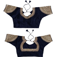 Vihu Fashion Women's Readymade Blouse Embroidery Multi Coding Dull Golden Sequence Work Indian Ethnic Designer Stitched Readymade Saree Half Sleeve Navy Blouse for Women for Saree Lehenga Choli