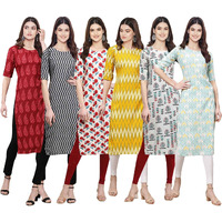 Pinkmint Women's Crepe Digital Print Straight Kurta [Pack of 6] (CKE-337-336-342-329-340-343-XL)