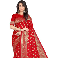 SAMAH Women's Jacquard Art Silk Saree (3591S316NA_Red)