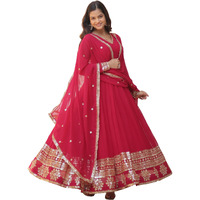 Fashion Basket Women's Multi Georgette Anarkali kurta set with Duptta For Women (Pink, L)