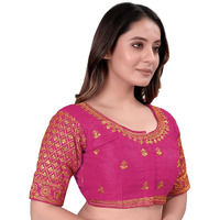 Pujia Mills Women's Blouse Readymade Blouse Embroidery Blouse Readymade Blouses for Women Readymade Blouses for Women Half Readymade Saree Blouse for Women Pink Blouse Readymade (Sigma Pink 38)