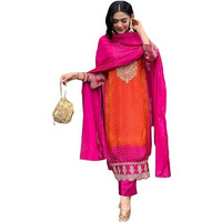 ANNI DESIGNER Women's Rayon Blend Straight Embroidered Kurta with Pant & Dupatta (Lasivan Pink_XL_Pink_X-Large)