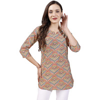 SMOWKLY Ethnic Kurta || Printed Cotton Kurta || Womens Casual wear || Colorful Traditional top || Comfortable Womens Fashion || Stylish Ethnic Clothing (1453_Orange_S)