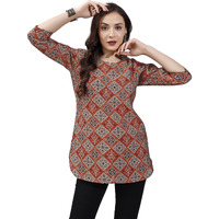 SMOWKLY Ethnic Kurta || Printed Cotton Kurta || Womens Casual wear || Colorful Traditional top || Comfortable Womens Fashion || Stylish Ethnic Clothing (1448_Red_L)