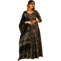 GoSriKi Women's Rayon Blend Straight Printed Kurta with Sharara & Dupatta (NIRANJANA Black-GS_M_Black_Medium)