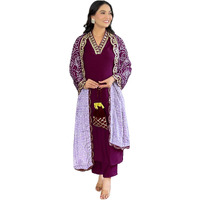 Naixa Women's Maroon Viscose Silk Embroidered Straight Kurta with Viscose Silk Pant and Chinon Printed Dupatta Sets (NX-586-Maroon-M)