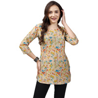 SHIENZY Women's Rayon Floral Regular Kurta Top (SHZ1447_Beige_S)