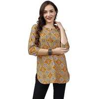 SHIENZY Women's Rayon Checkered Regular Kurta Top (SHZ1454_Yellow_2XL)