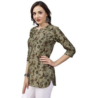 SHIENZY Women's Rayon Floral Regular Kurta Top (SHZ1449_Olive_2XL)