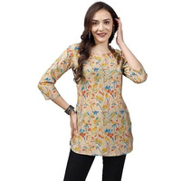 SHIENZY Women's Rayon Floral Regular Kurta Top (SHZ1447_Beige_XL)