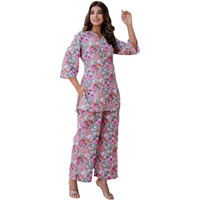 LookMark Women's Trendy Printed Cotton Blend Straight Rama Color Kurta and Palazzo Set (AZ-LM-P1-KS2075 RAMA-M)